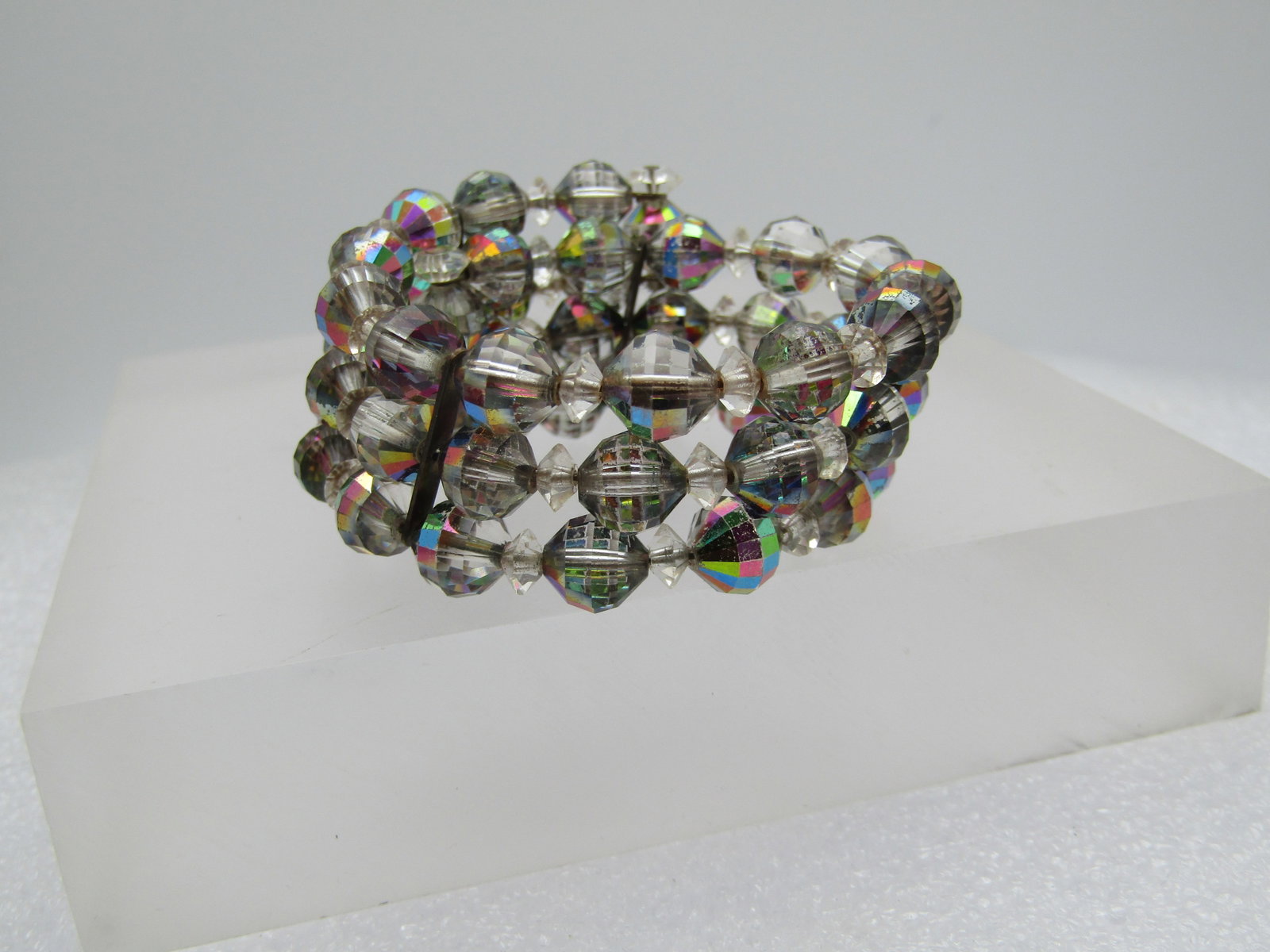Vintage Aurora Borealis Coiled Bracelet, 6.5"-7.5", 1960's - 3
