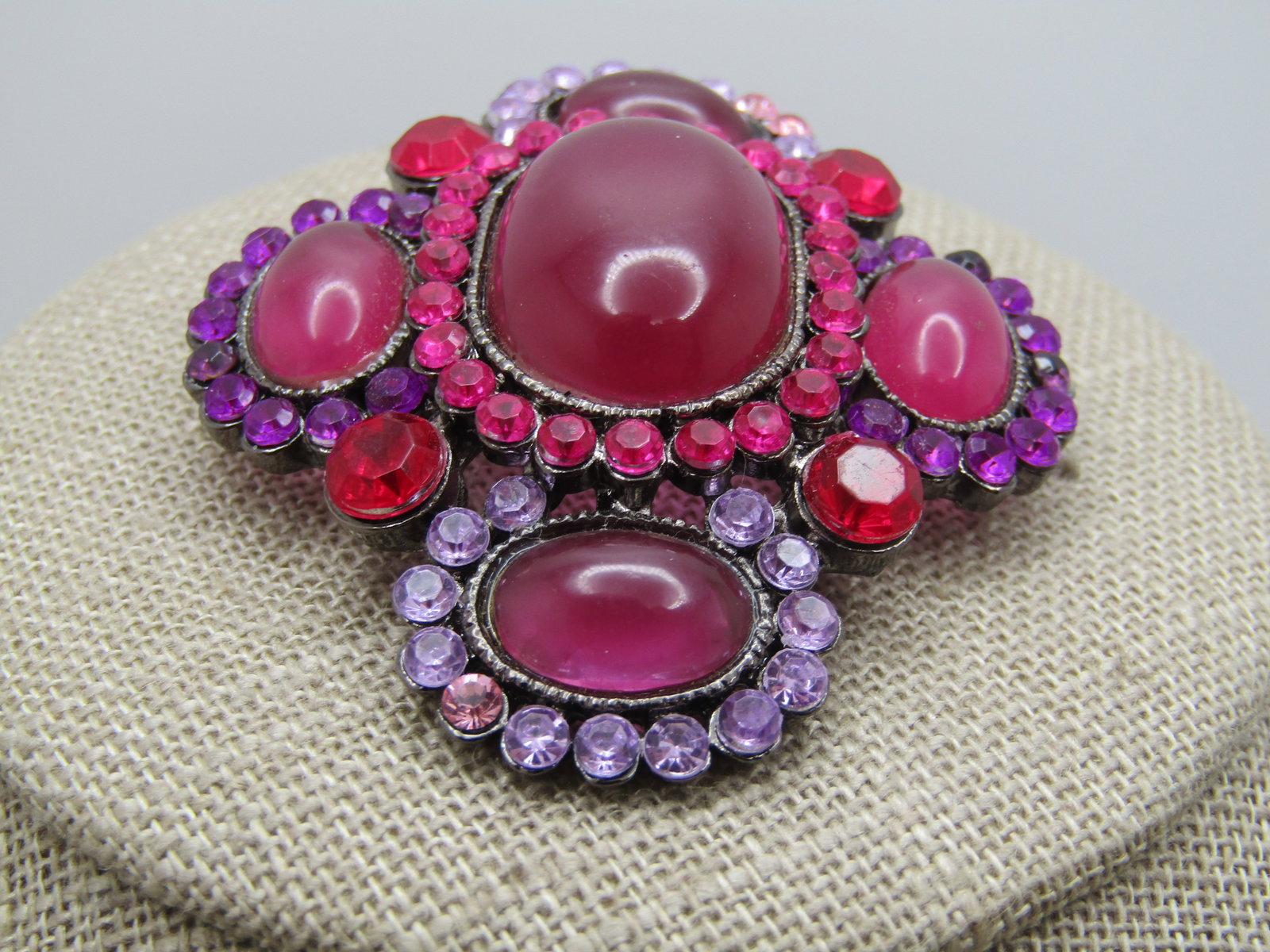 Vintage Red, Purple Lavender Rhienstone Brooch/Pendant, 1980's-1990's - 2