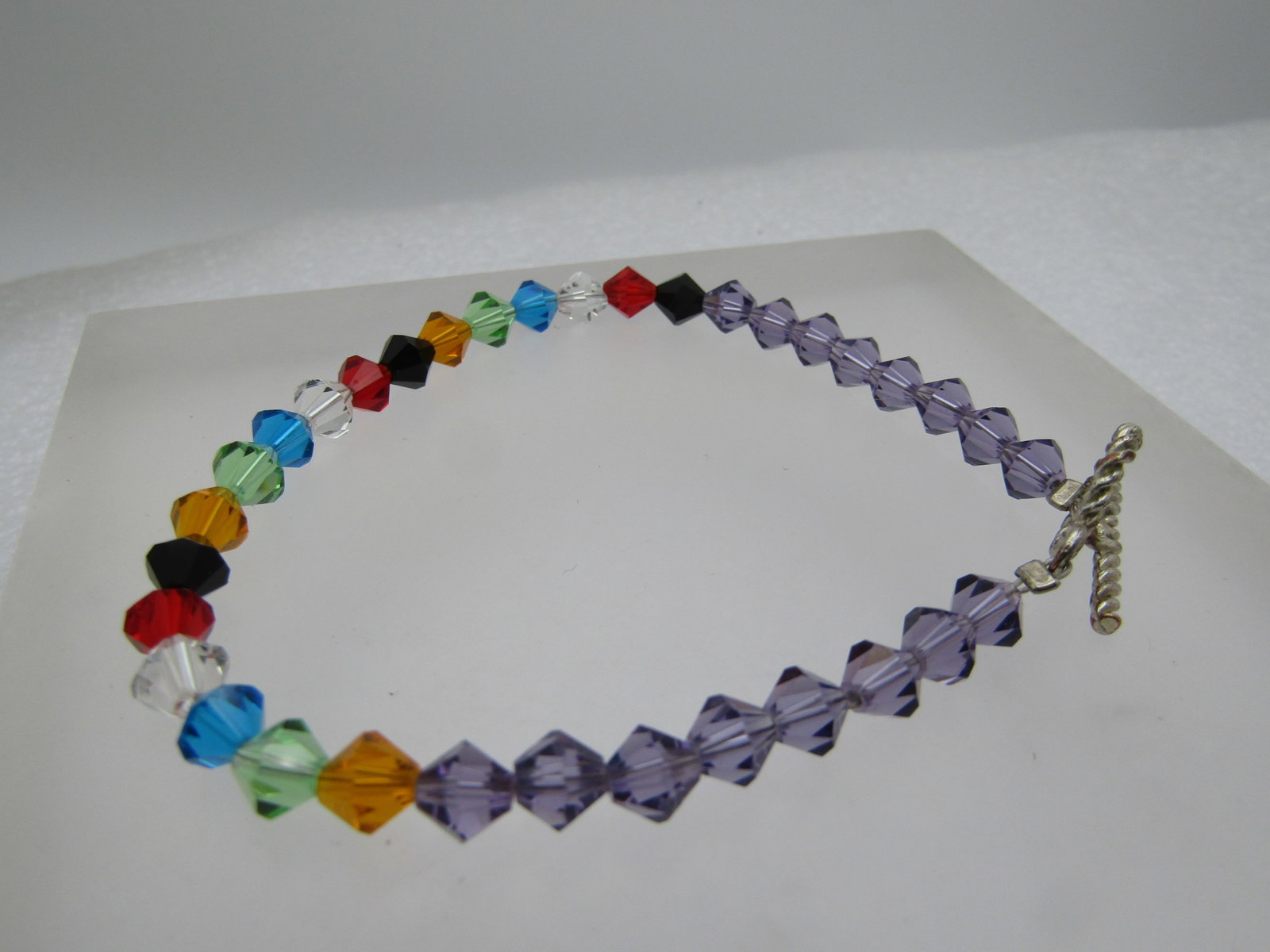 Gemtone Crystal Beaded Bracelet, Toggle Clasp, 8.25", 1990's - 2