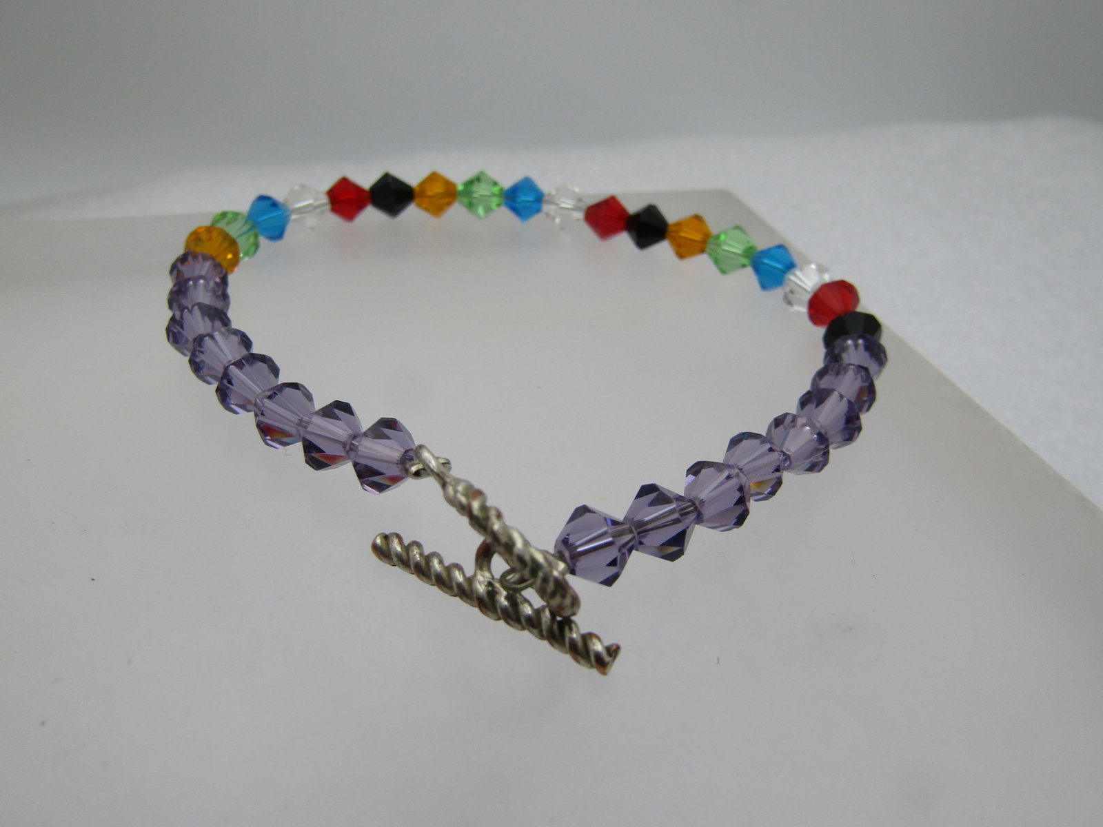 Gemtone Crystal Beaded Bracelet, Toggle Clasp, 8.25", 1990's - 3