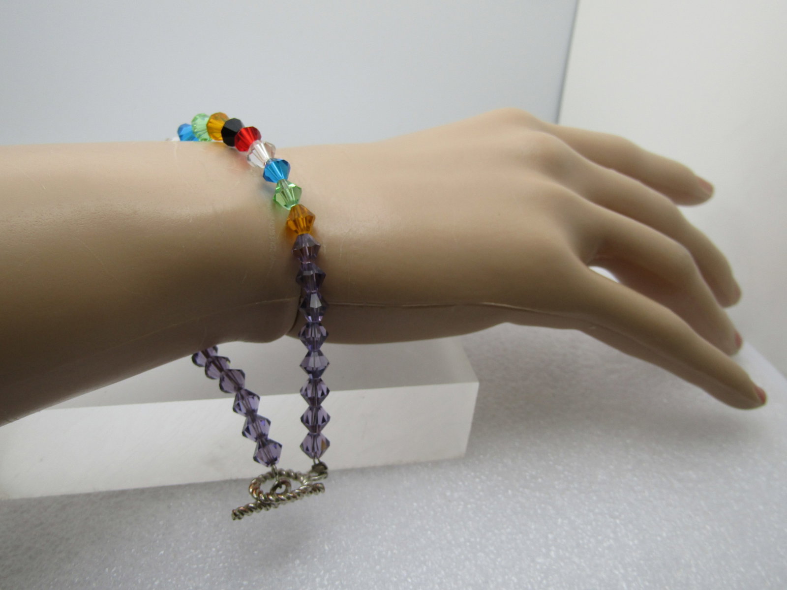 Gemtone Crystal Beaded Bracelet, Toggle Clasp, 8.25", 1990's - 5