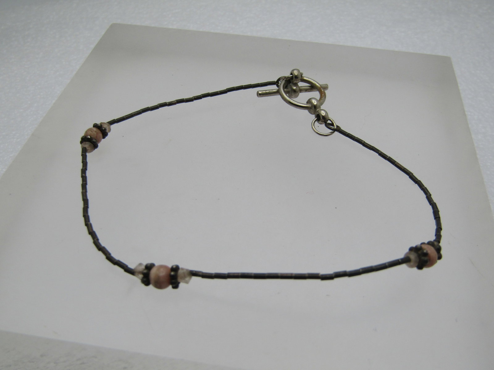 Vintage Sterling Southwestern Rhodocroisite Beaded Bracelet 9", Toggle (1 of 4)