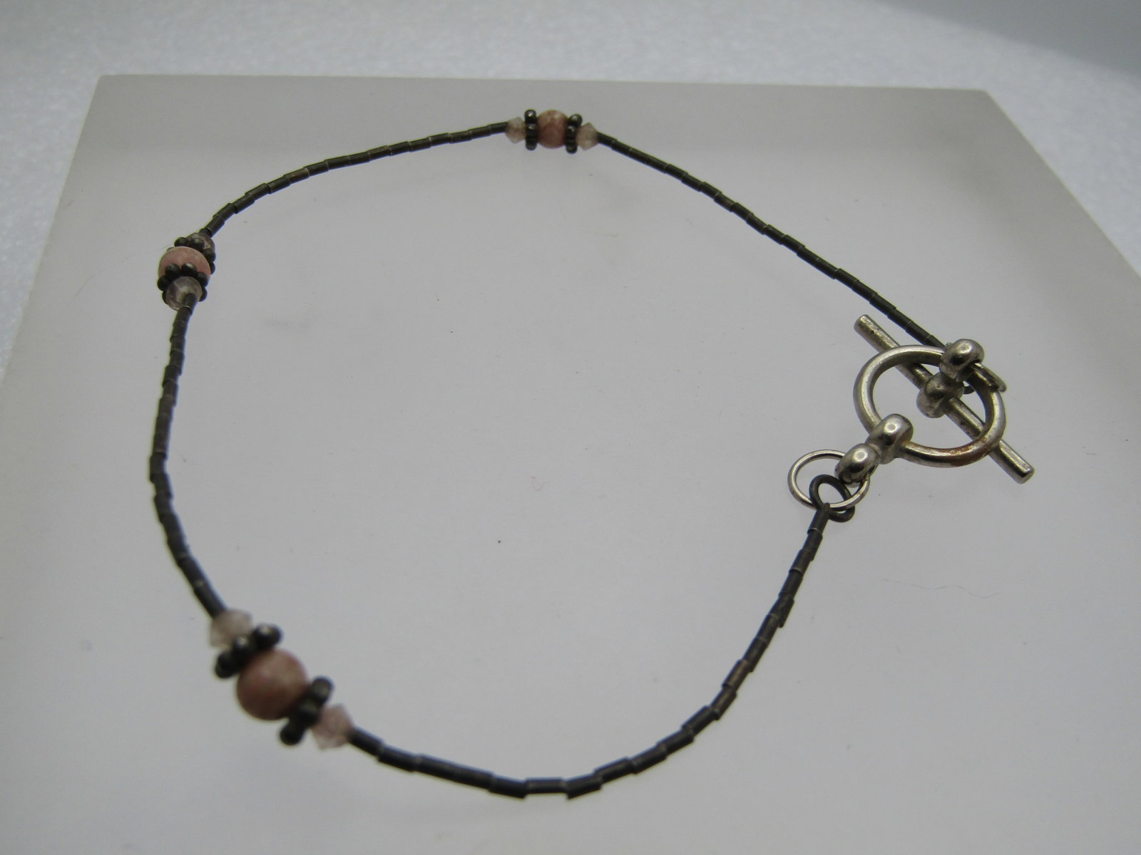 Vintage Sterling Southwestern Rhodocroisite Beaded Bracelet 9", Toggle - 2