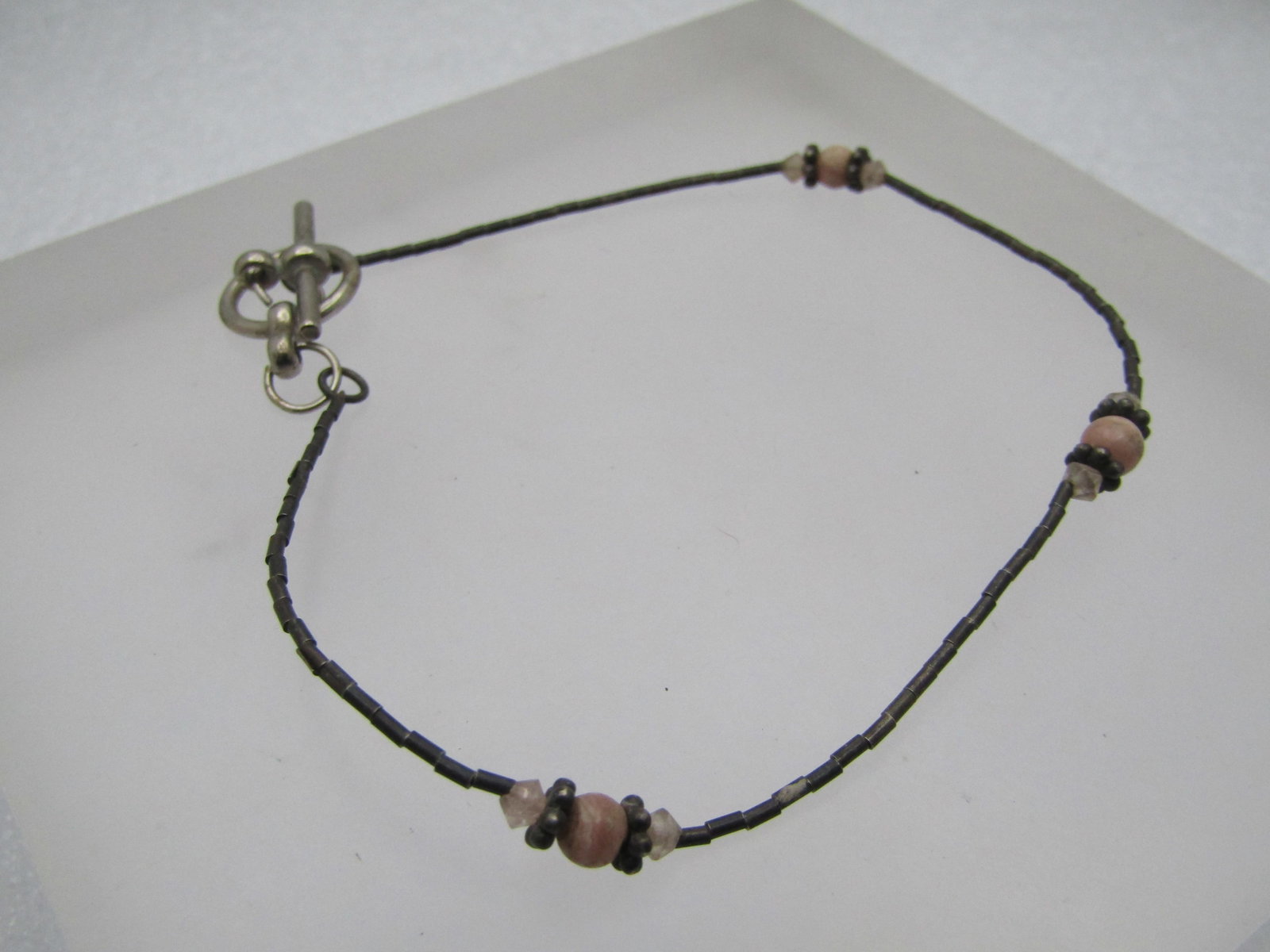 Vintage Sterling Southwestern Rhodocroisite Beaded Bracelet 9", Toggle - 3