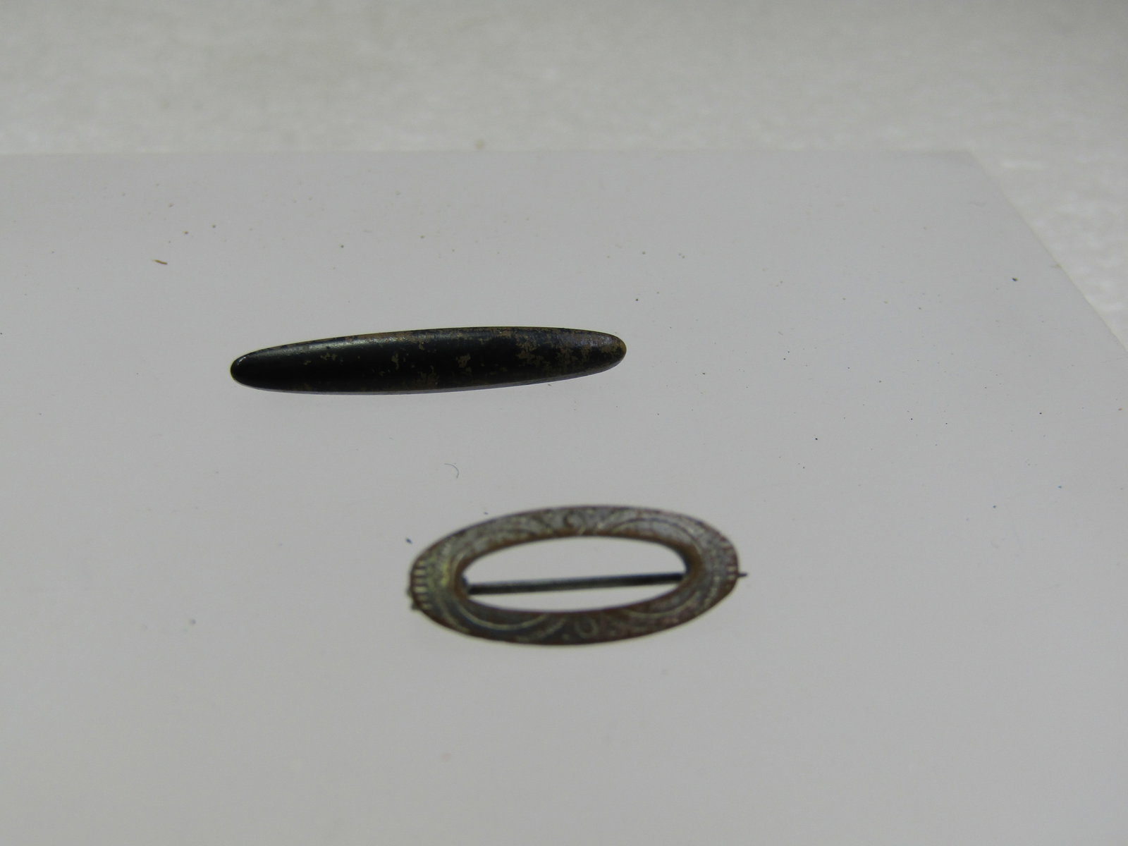 Antique Pair Lingerie Pins, Black Enameled & Silver Tone, 1800's-early 1900's - 2