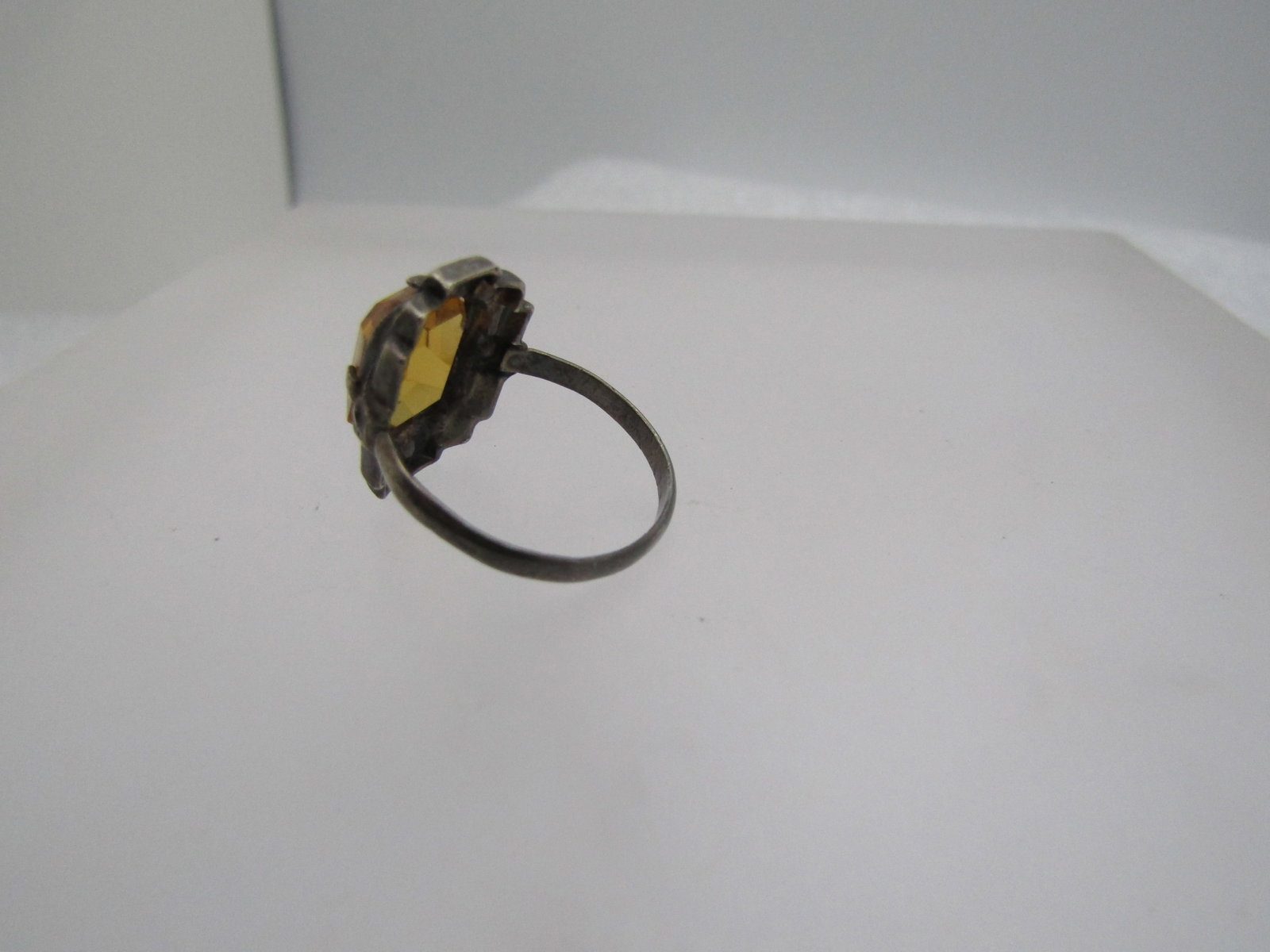 Vintage Sterling Marcasite and Yellow Stone Ring, Sz. 4.5, 1920's-1930's - 4
