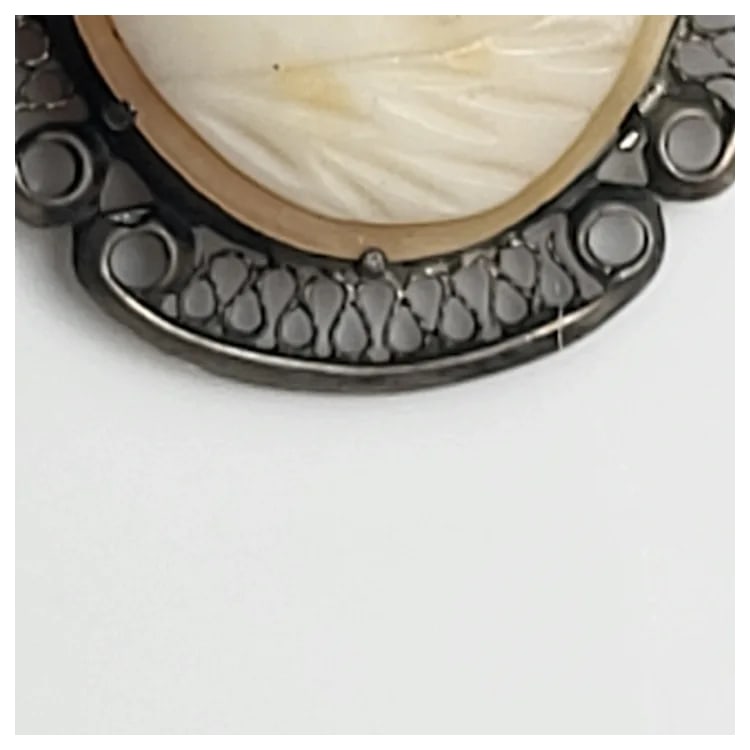 Vintage Silver Hand-Carved Shell Filigree Cameo Pin/Brooch - 4
