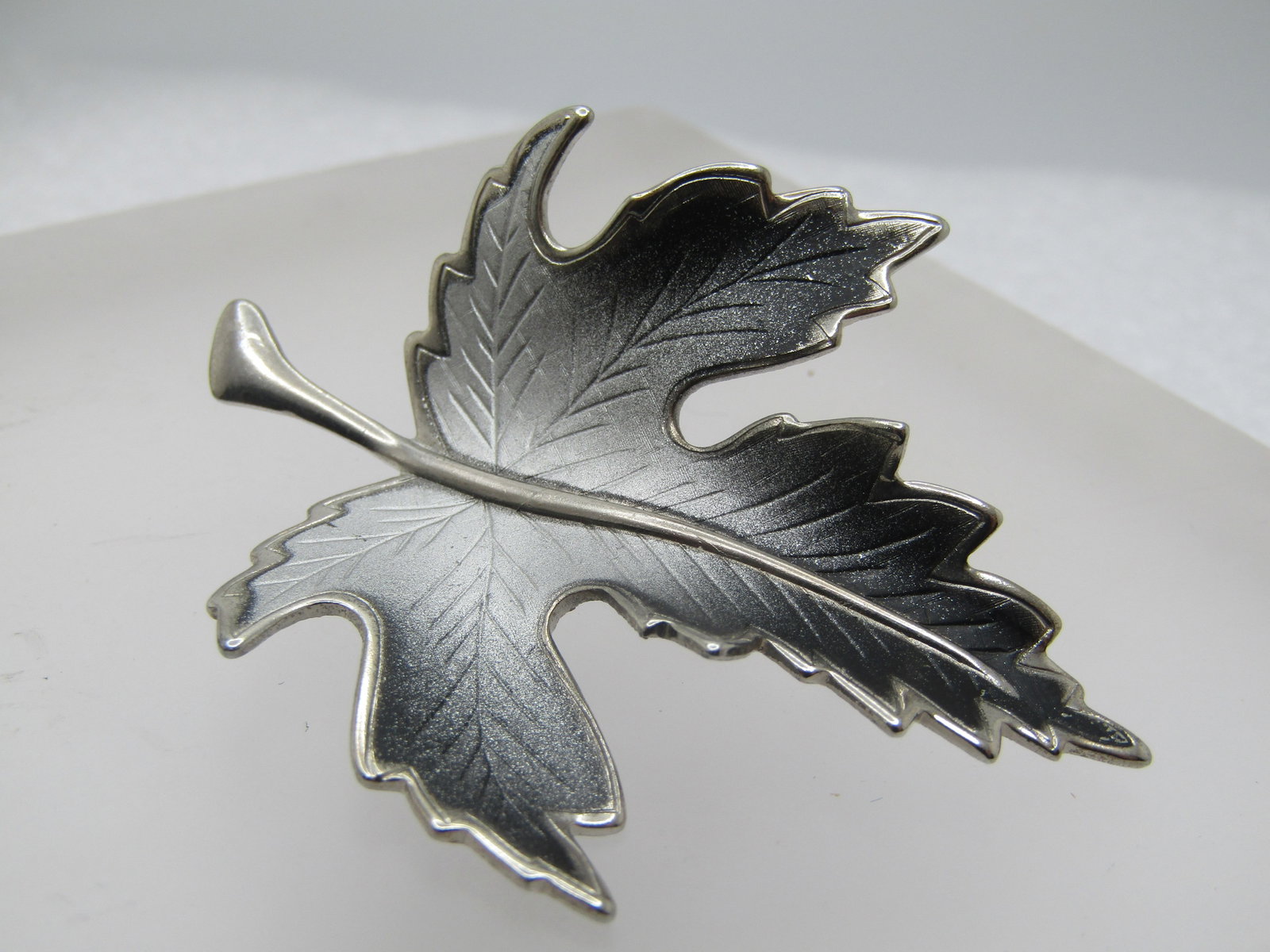 Vintage Silver to Black Leaf Brooch, Maple, 1960's-1970's - 2