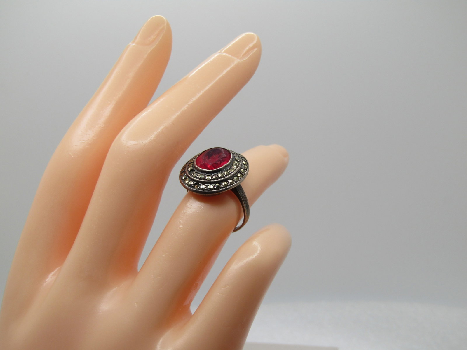 Vintage Sterling Red/Pink Marcasite Ring, Sz. 5.5, 1920's-1930's - 7