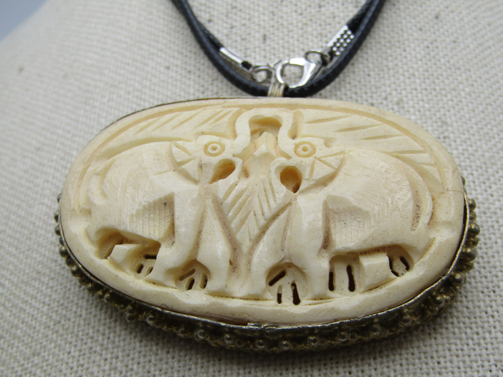 Vintage Carved Bone Elephant Necklace, 26"-28", 1960's-1970's - 2