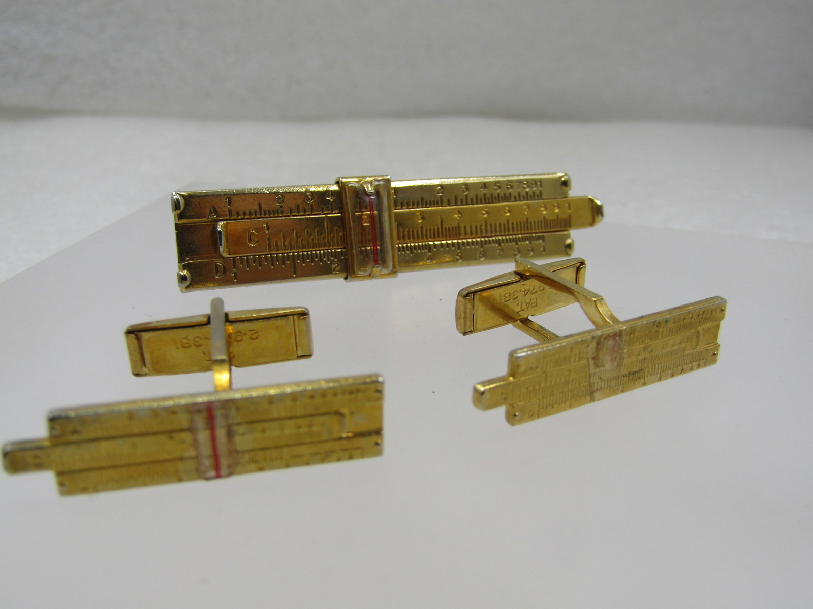 Vintage Slide Rule Cufflinks & Tie Clasp Set, 1960's, Signed Vernon - 2