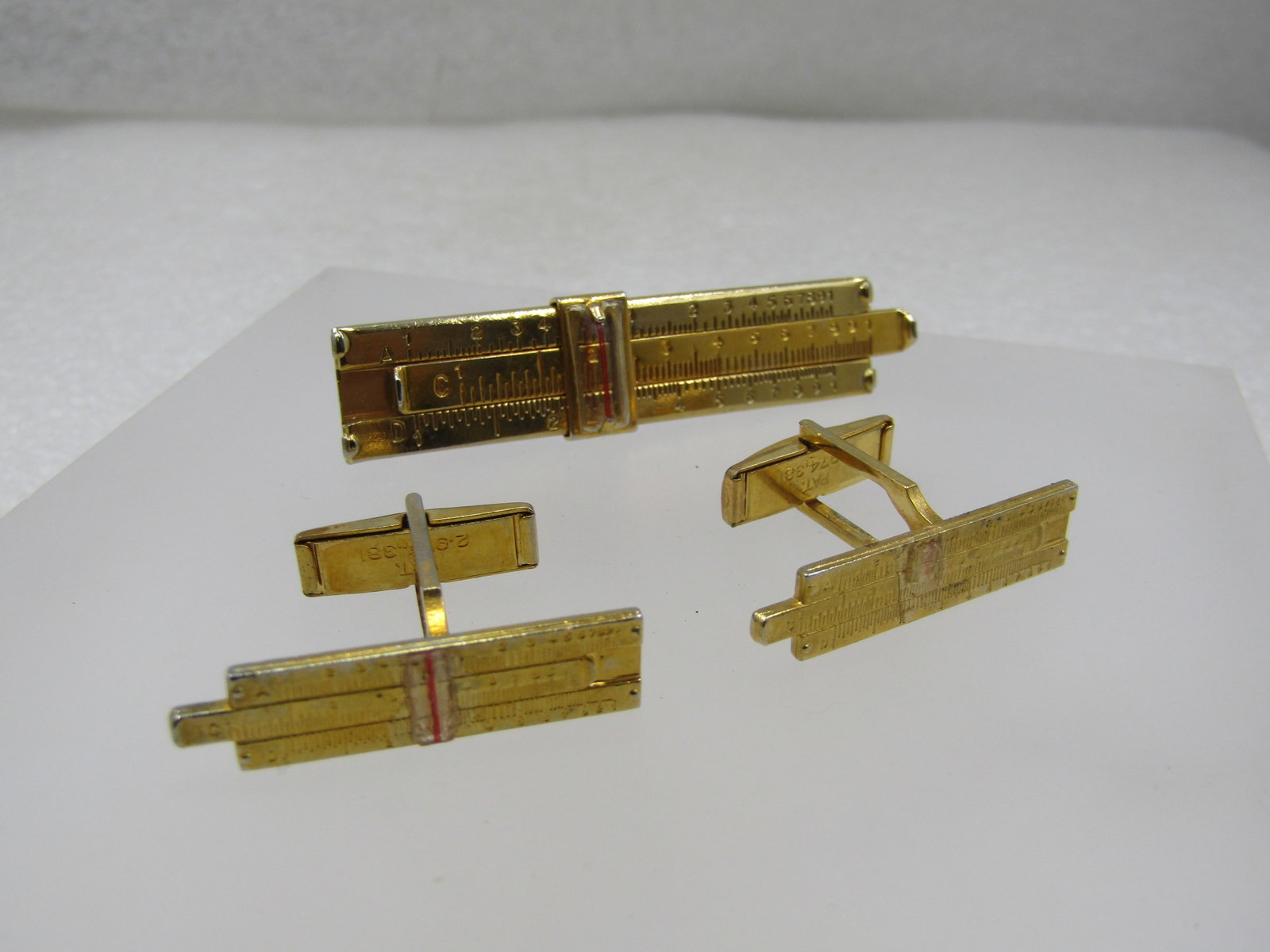 Vintage Slide Rule Cufflinks & Tie Clasp Set, 1960's, Signed Vernon - 3