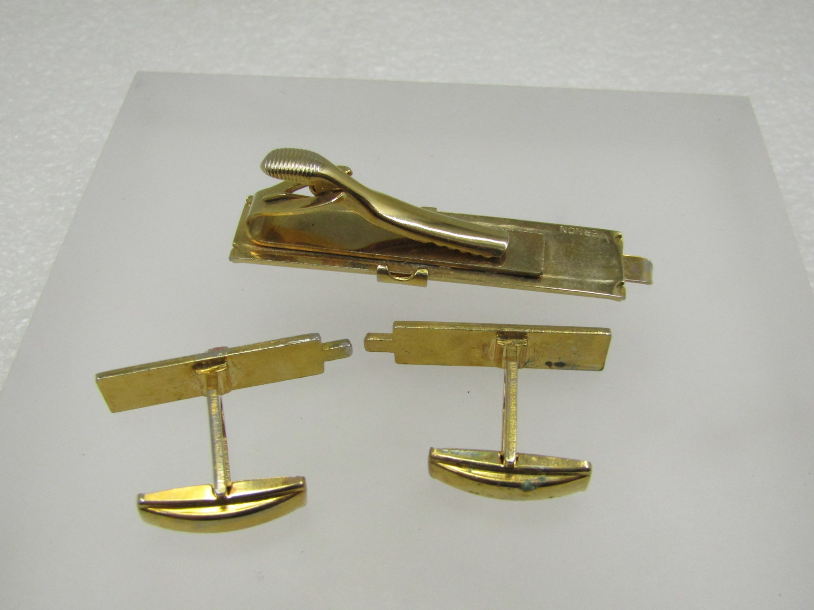 Vintage Slide Rule Cufflinks & Tie Clasp Set, 1960's, Signed Vernon - 4
