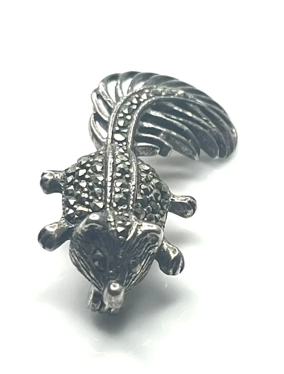Vintage Sterling Silver and Marcasite Squirrel Brooch/ Pin - 3