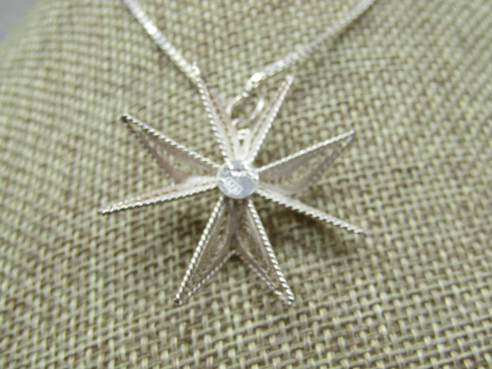 Vintage Sterling Filigree Maltese Cross Necklace, 21.5" Box Chain, Signed - 4