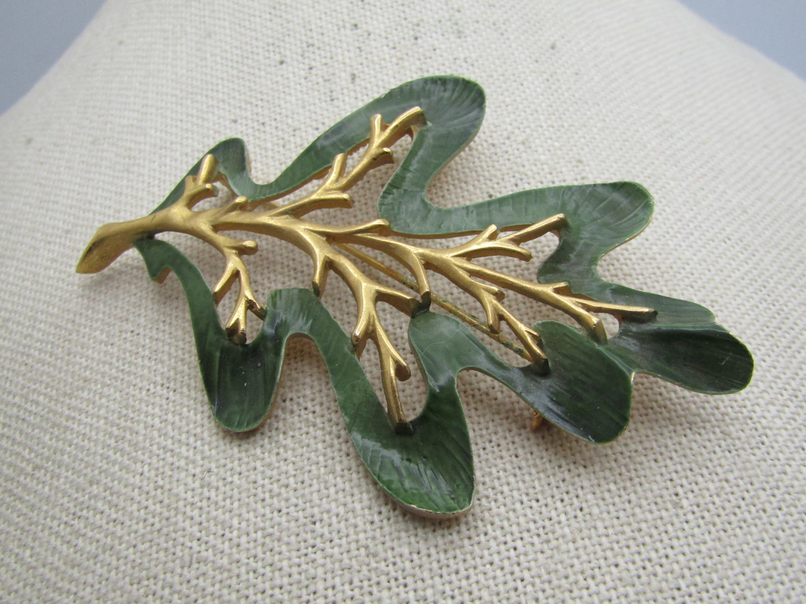 Vintage Green Enameled Leaf Brooch, Sarah Coventry, 1960's-1970's - 3