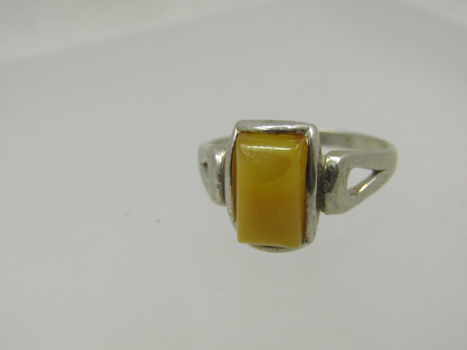 Vintage Yellow Stone Ring, Sz 7.5, Silver Tone - 4