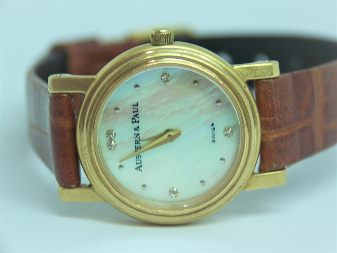 Solid 18k Ladies AUSTERN & PAUL Watch with Mother-of-Pearl Diamond Hour Markers - 4