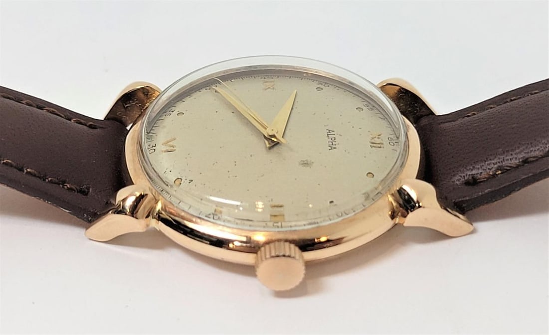 Vintage 18k Rose Gold ALPHA Winding Watch c.1950s Ref 8750* EXLNT* SERVICED - 5