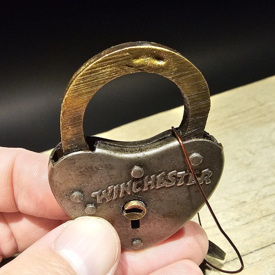 Brass Winchester Firearms Ammo Box Padlock Lock & Key - 6