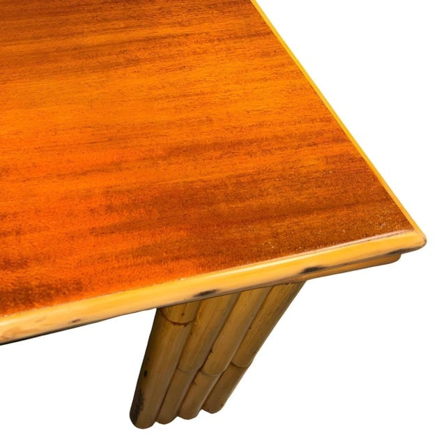 Restored Rattan & Curly Mahogany Square Coffee Table W/ Stacked Rattan Legs - 5