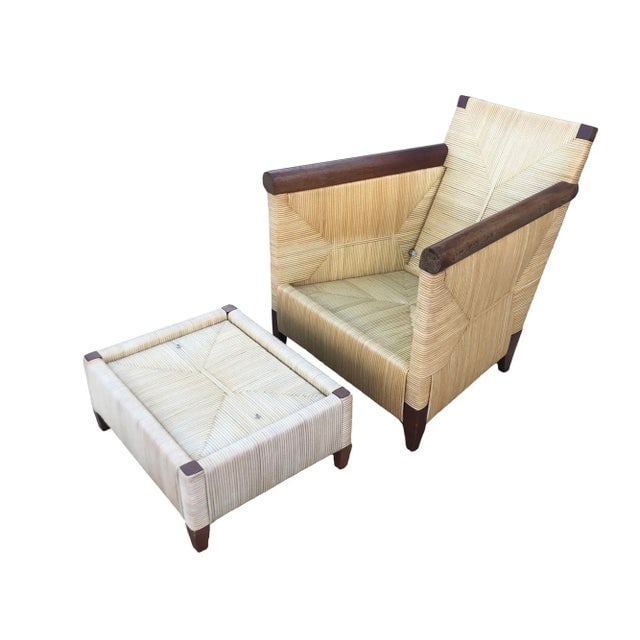 Donghia Rattan Lounge Chair & Ottoman by John Hutton, the Merbau Collection - 6