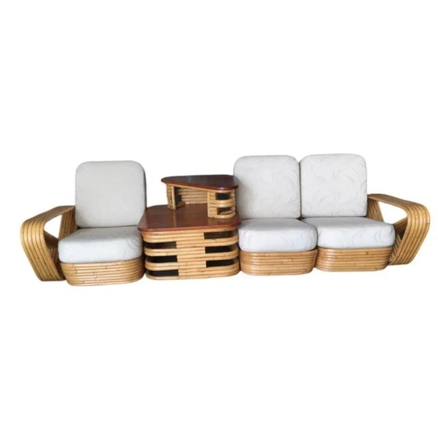 Restored MCM 6-Strand Square Pretzel 3 Seat Rattan Corner Sofa W/ Table - 3