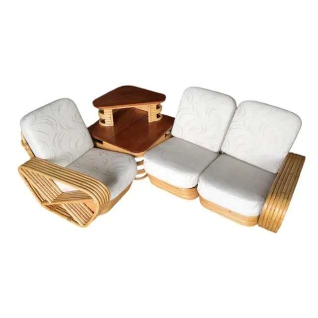 Restored MCM 6-Strand Square Pretzel 3 Seat Rattan Corner Sofa W/ Table - 4