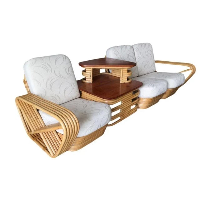 Restored MCM 6-Strand Square Pretzel 3 Seat Rattan Corner Sofa W/ Table - 5