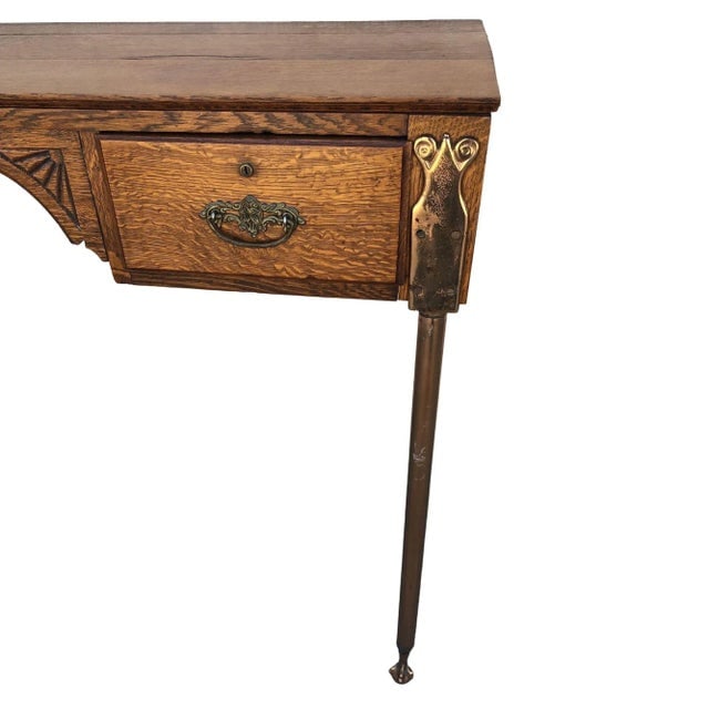 1900s Edwardian Clawfoot Oak Wall Mount Vanity With Mirror - 6