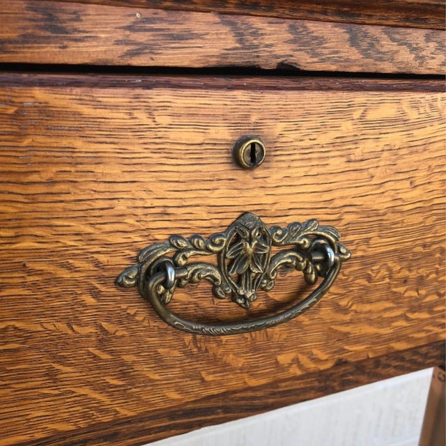 1900s Edwardian Clawfoot Oak Wall Mount Vanity With Mirror - 9