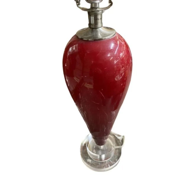 90s Pair of Red Ceramic Tear Drop Shaped Table Lamp With Acrylic Base - 5