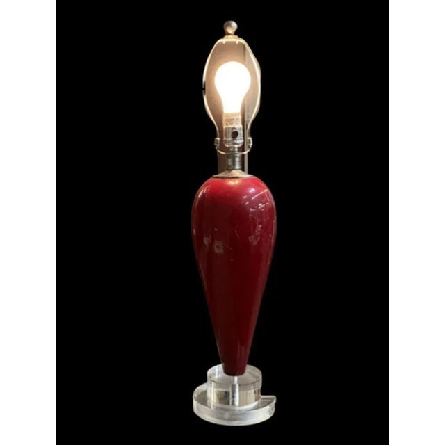 90s Pair of Red Ceramic Tear Drop Shaped Table Lamp With Acrylic Base - 6