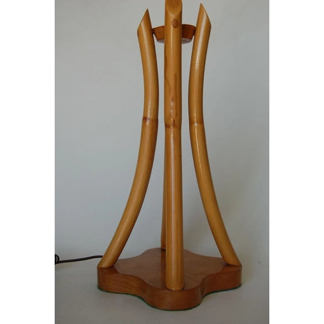 1950s Restored Hourglass Rattan & Mahogany Lamp, Pair - 3