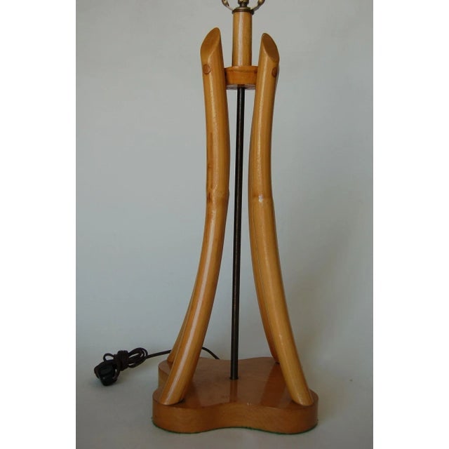 1950s Restored Hourglass Rattan & Mahogany Lamp, Pair - 4