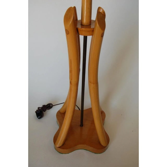 1950s Restored Hourglass Rattan & Mahogany Lamp, Pair - 5