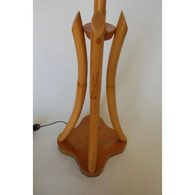1950s Restored Hourglass Rattan & Mahogany Lamp, Pair - 6