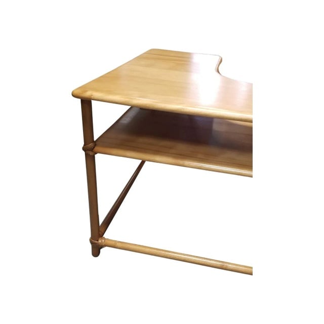 Restored MCM Maple & Faux Rattan "L" Shaped Corner Table by Heywood Wakefield - 4