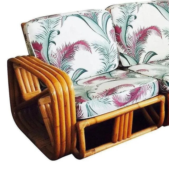 Restored 4-Strand Square Pretzel Rattan Corner Sectional Sofa for Six by Ritts - 2