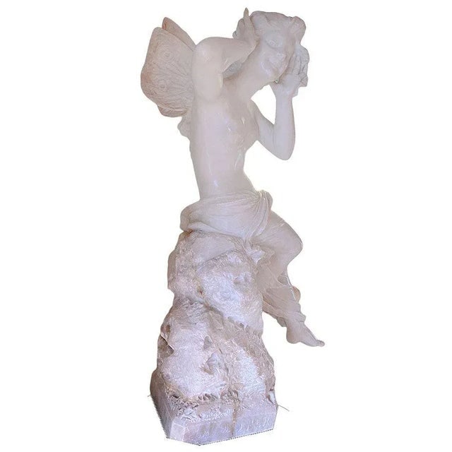 Late Victorian French Hand Carved Psyche Goddess Marble Statue, Signed - 2