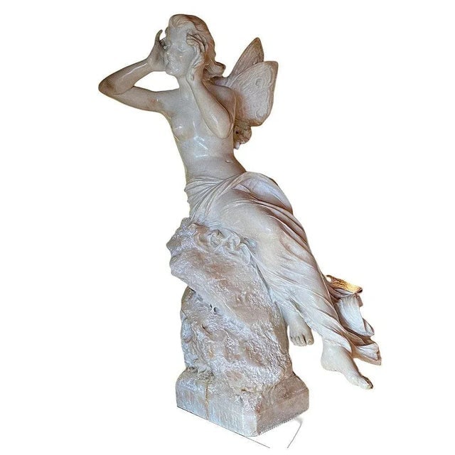 Late Victorian French Hand Carved Psyche Goddess Marble Statue, Signed - 3