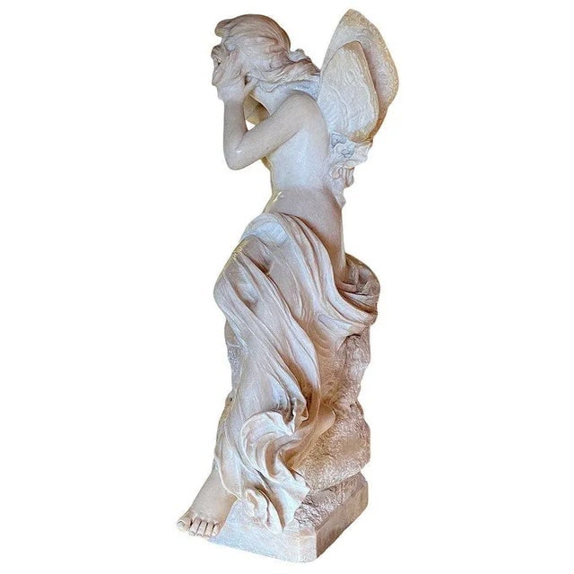 Late Victorian French Hand Carved Psyche Goddess Marble Statue, Signed - 4