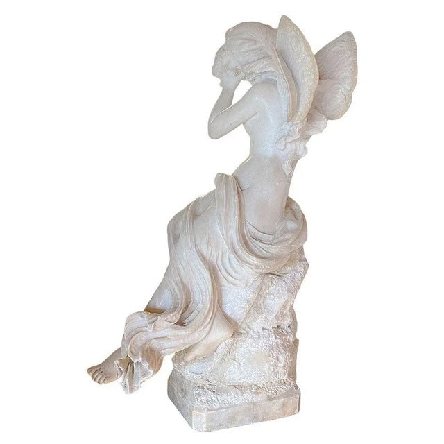Late Victorian French Hand Carved Psyche Goddess Marble Statue, Signed - 6