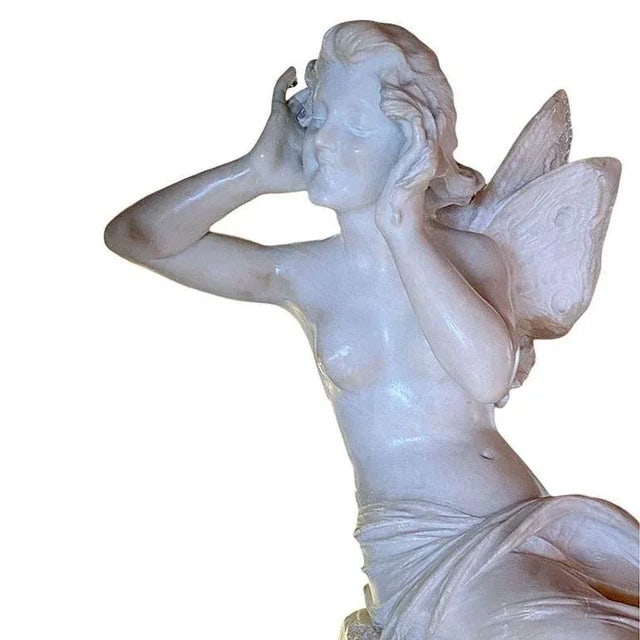 Late Victorian French Hand Carved Psyche Goddess Marble Statue, Signed - 8