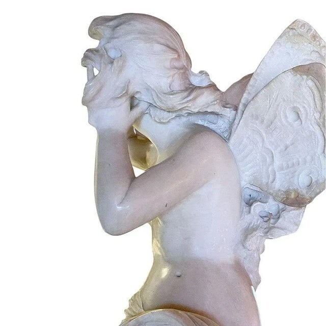 Late Victorian French Hand Carved Psyche Goddess Marble Statue, Signed - 9