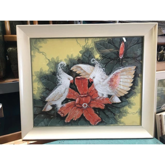 Vintage Restored Post-War Hawaiian Bird and Botanical Airbrush Painting, Framed - 2