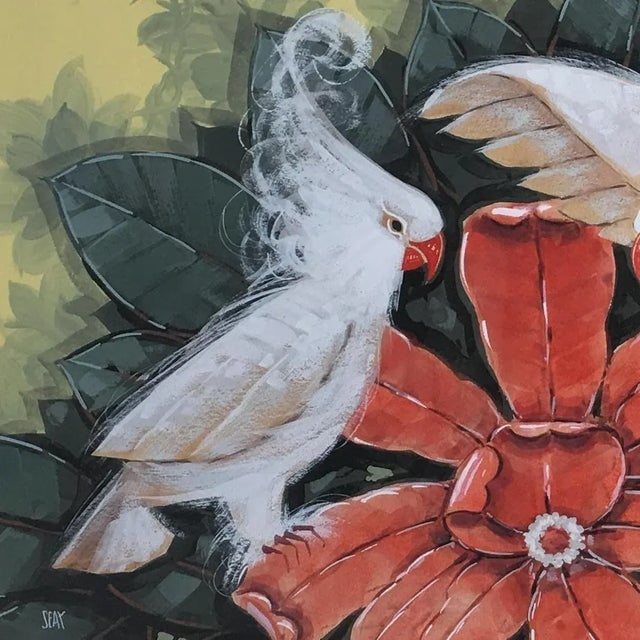 Vintage Restored Post-War Hawaiian Bird and Botanical Airbrush Painting, Framed - 5