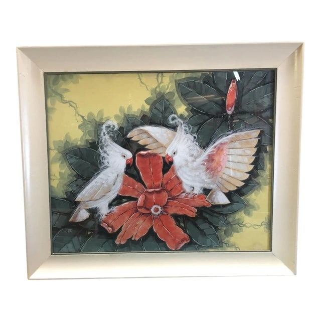 Vintage Restored Post-War Hawaiian Bird and Botanical Airbrush Painting, Framed - 7