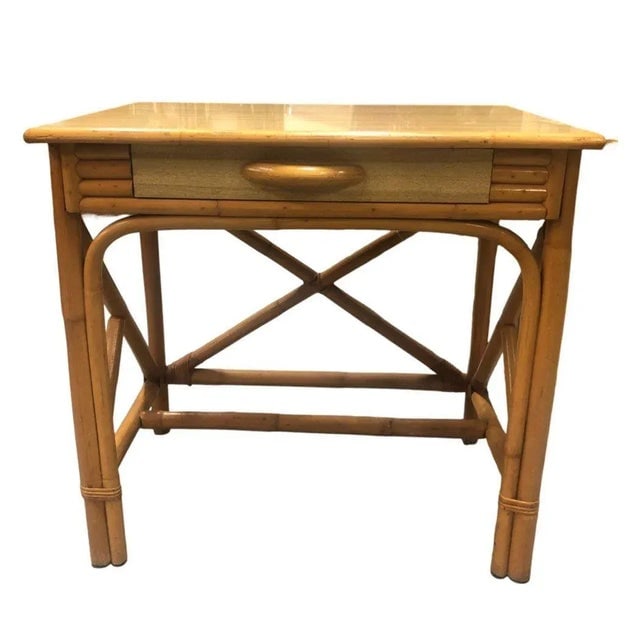 1950s Restored Mid Century Rattan Dresser/Vanity Bedroom Set of 3 - 7