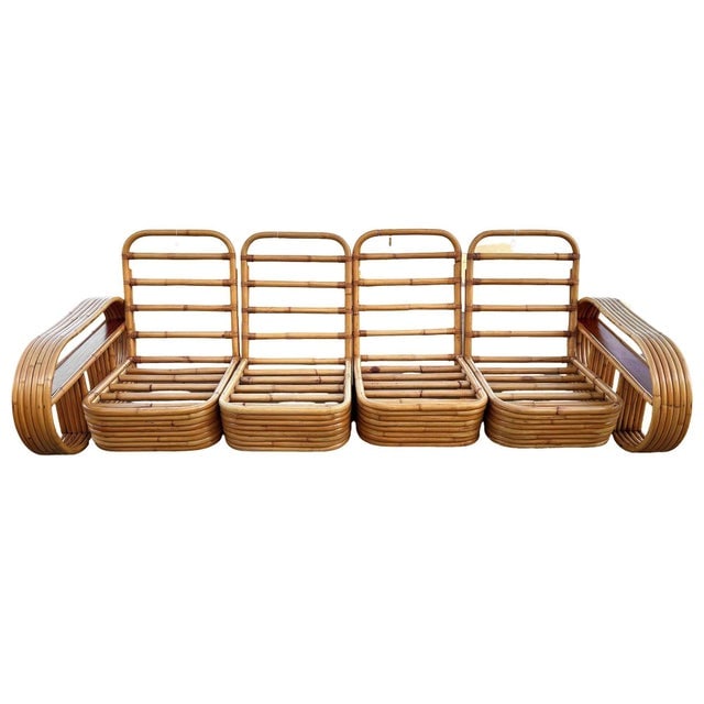 1940s Restored Rattan Six-Strand Shelf Arms Sofa and Chair Set - 3